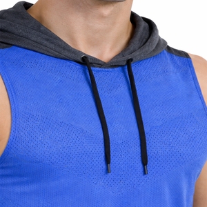 Camiseta sin mangas con capucha y cuello en V, ajuste cómodo, elástica, duradera, de color liso, mezcla de poliéster, algodón y elastano para hombre, última colección 2026 - Product Image 3