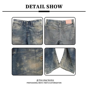 Pantalones Vaqueros YUCE Personalizados de Alta Calidad con Lavado a la Piedra, Estilo Vintage, Tejido con Efecto Sucio, Color Desgastado, Corte Recto para Hombre - Product Image 4