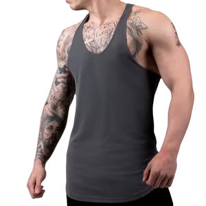 Débardeurs de sport pour hommes 100% coton, coupe ajustée, unis, avec logo personnalisé, à découpes, prix usine - Product Image 5