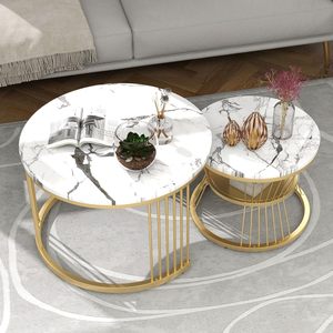 Modern Round Coffee <b>Table</b> for Living Room Waterproof <b>Solid</b> <b>Wood</b> Centre <b>Table</b> with Metal <b>Top</b> Stylish Contemporary Home - Product Image 5
