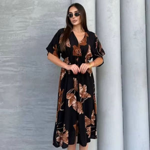 Caftán Floral, Vestido Maxi Bohemio de Múltiples Estilos, de la Mejor Calidad, Largo, Africano, para Fiestas de Verano, Cintura Natural, Ecológico - Product Image 1