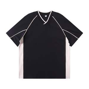 T-shirt Homme Oversize Col V Manches Courtes Color Block Bordure Contrastante Sportif Tricoté Polyester Uni Noir Blanc - Product Image 1