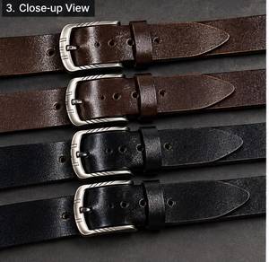 Ceinture en cuir de vache véritable 40 mm avec boucle ardillon carrée solide, pour tenue décontractée ou professionnelle, sangle ajustable, logo personnalisé - Product Image 3