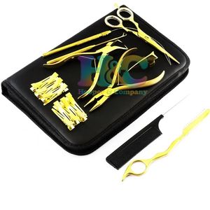 HOOPER and COMPANY, Nuevas Llegadas, Kit de Herramientas para Extensiones de Cabello de Acero Inoxidable Dorado, Alicates, Pinzas, Peine, Estuche, Tijeras, Comercial, Negro - Product Image 1