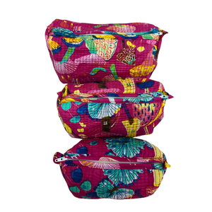 Ensemble durable de 3 sacs à cosmétiques à imprimé bloc fantaisistes pour un design rose - Product Image 2