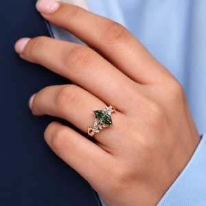 Bague de fiançailles en or massif 10K 14K 18K avec diamant de laboratoire taille marquise néerlandaise 2 carats et pierres latérales en forme de cerf-volant et rondes, bijoux fins IGI - Product Image 2