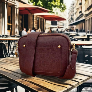 Royaa Burgundy Genuine Leather Crossbody <b>Shoulder</b> Bag for Women Single <b>Strap</b> Zipper Closure Portable Fashion Handbag - Product Image 2
