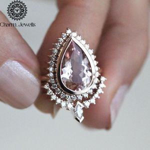 Charm_Jewells Women's Rose <b>Gold</b> Plated Engagement <b>Cocktail</b> <b>Ring</b> with Moissanite Pave Setting Classic Style Prong Setting - Product Image 5