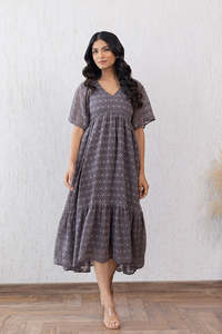 V-Neck Chiffon Midi <b>Dress</b> With Flutter Sleeve A-Line Geometric Print <b>Loose</b> Fit Casual <b>Summer</b> Women's <b>Dress</b> Beautiful <b>Dress</b> - Product Image 3