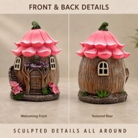 Décoration extérieure : Maison de fée en résine rose avec toit fleuri, décor de jardin, décoration de cabane dans les arbres avec plaque de bienvenue