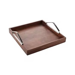 Nueva Bandeja Decorativa Cuadrada de Madera con Asas Metálicas, Diseño Minimalista para Uso Doméstico - Product Image 3