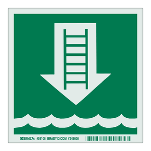 Señal de Seguridad Marina BradyGlo, Flecha Descendente y Escalera sobre Agua, Tablero de Tráfico Impreso con UV - Product Image 1