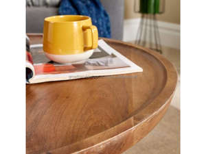 Mesa de Centro Redonda de Madera de Mango, Mesa de Centro Rústica de Madera para Sala de Estar, Mesa de Centro Decorativa de Madera de Mango Sólida, Madera de Mango Marrón - Product Image 4