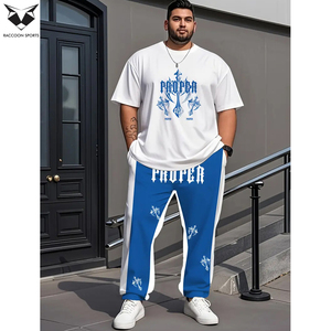 Conjunto casual de camiseta de manga corta con cuello redondo y pantalones estampados para hombre de talla grande, conjunto de verano para viaje. - Product Image 6