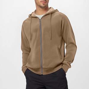 Sweat-shirt à capuche pour homme Coupe classique Couleur unie Tissu tricoté Style décontracté Marron - Product Image 2