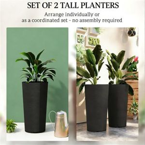 Set di 2 Vasi e Fioriere in Plastica Nera per Esterni, Decorazione da Giardino - Product Image 2