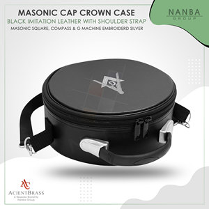 Masonic Cap Crown Case Black Imitation Leather White Hand Embroidery Square & Compass (G) <b>Hat</b>/Cap Storage <b>Box</b> - Product Image 5