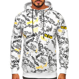 Sudadera con Capucha Blanca para Hombre con Estampado de Grafiti, Estilo Urbano, Tejido de Algodón Transpirable, Sudadera con Capucha para Otoño - Product Image 4