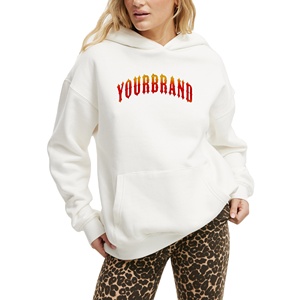 Sudaderas con capucha para mujer de algodón 100% de alto gramaje, anti-bolitas, con insignia frontal impresa DTF personalizada, de tejido polar, corte holgado, antiarrugas - Product Image 1