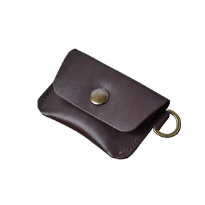 Leather <b>Mini</b> Coin Holder <b>Pouch</b> Snap Closure Compact Change Holder Unisex Minimalist Style with Metal Ring - Product Image 1