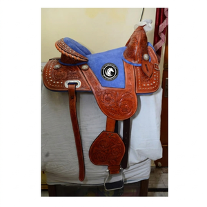 Selle Western pour Cheval Plaquée Argent Tendance, Siège en Cuir Suédé de Qualité avec Gravures Sculptées à la Main, Idéale pour l'Équitation - Product Image 2