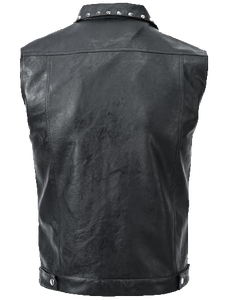 Gilet en cuir PU clouté pour homme, anti-plis, séchage rapide, avec strass et rivets, sans manches, coupe ajustée, style motard, pour soirée et hiver - Product Image 3