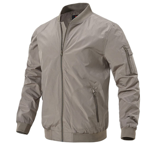 Blouson bomber gris pour homme, fermeture éclair, col montant, coupe-vent décontracté en polyester, vêtement d'extérieur pour l'automne - Product Image 1