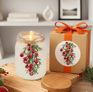 Bougie dans un bocal rustique pour les fêtes de Thanksgiving, spécialement conçue pour ajouter une touche chaleureuse et élégante à votre décoration intérieure. - Product Image 1