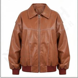Chaqueta de cuero de gran tamaño para mujer, chaqueta de cuero Vintage con cremallera para motocicleta, abrigo, chaqueta de cuero personalizada para mujer - Product Image 1