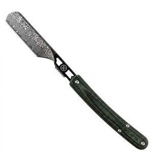 Navaja de Afeitar Recta con Patrón Damasco y Mango de Madera, Hoja de Acero Inoxidable Reemplazable para Barberos, Peluqueros y Uso Corporal Masculino - Product Image 3