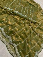 Indischer Traditioneller Ethnischer Party-Sari mit Pailletten-Stickerei für Hochzeiten und Festliche Anlässe als Damen-Outfit