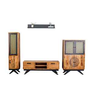 Meuble TV en bois de manguier, console de divertissement sculptée à la main, meuble de rangement rustique européen pour salon - Product Image 2