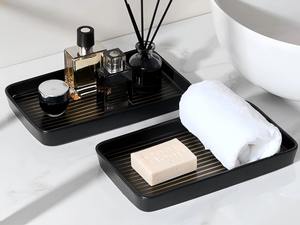 ถาดวางของอเนกประสงค์สี่เหลี่ยมสแตนเลสสตีลลายทางสีดำทองทันสมัย สำหรับจัดเก็บน้ำหอมบนเคาน์เตอร์ห้องน้ำ ภาชนะใส่เครื่องดื่ม - Product Image 6