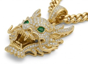 18K Gold <b>Iced</b> <b>Out</b> Dragon Pendant Diamond Pave Emerald Eyes Cuban <b>Chain</b> Lab Grown Custom - Product Image 3