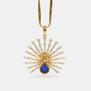 Yellow Gold Peacock <b>Blue</b> Gemstone Lab Grown Diamond Pendant <b>Necklace</b> - Product Image 1