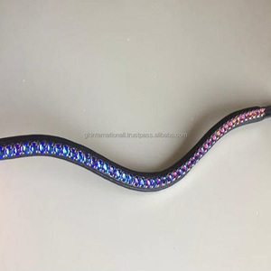 ส่วนบุคคลสองโทน1แถวคริสตัลพลอยเทียม Mega Bling หนังม้าคิ้วในหนังแท้สีดำ - Product Image 2