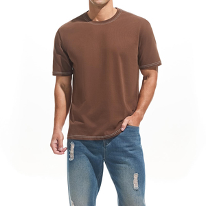 T-shirt en jersey de coton 100% respirant, coupe classique, couleur unie, col rond, manches courtes, couleur café, pour homme, style décontracté. - Product Image 1