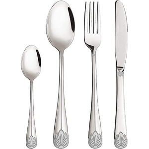 Ensemble de couverts élégants en acier inoxydable, finition miroir, compatibles lave-vaisselle, couverts de mariage avec design de poignée florale - Product Image 1