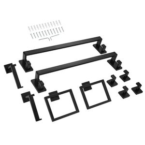 Set di Accessori per Bagno in Acciaio Inox Nero Opaco, 10 Pezzi, con Portasciugamani da 24 Pollici, 2 Porta Asciugamani e 4 Porta Accappatoi - per Hotel - Product Image 1