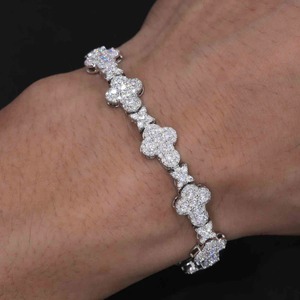 Bracelet personnalisable en argent sterling 925 plaqué rhodium, design étoile et croix, maille cubaine, moissanite, 10 mm, 8 carats au total, style hip-hop - Product Image 3