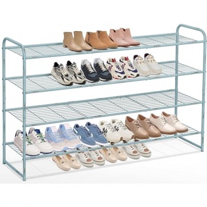 Classic Design <b>Metal</b> Wire <b>Grid</b> Shoe Rack Organizer Free Standing Entryway Closet Storage Shelf White Finish Holds Shoes Stand - Product Image 5