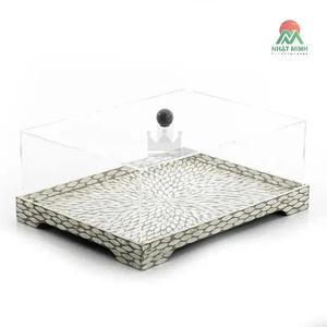 Plateau de service de haute qualité en nacre incrustée avec couvercle en acrylique, plateau à chocolat en mosaïque de coquillages pour le Ramadan - Product Image 3