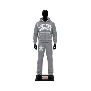 Ensemble de survêtement gris personnalisé pour homme, avec sweat à capuche imprimé à fermeture éclair intégrale et pantalon de jogging, style streetwear, sportswear décontracté, deux pièces, mode - Product Image 1