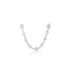 Lab Grown Diamond Double Piercing Chain Earring Two Hole Floating Stud Custom 14K Gold 925 Silver <b>Round</b> Cut For Women Wholesale - Product Image 3