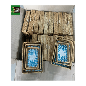 Plateau en rotin personnalisé avec mosaïque céramique et incrustations de coquillages, plateau de luxe en nacre pour la décoration de table de restaurant d'hôtel - Product Image 3
