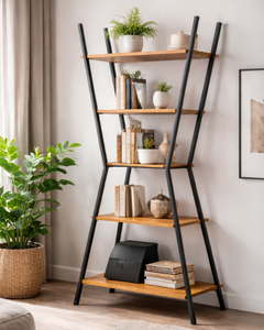 Étagère de présentation moderne en acier inoxydable robuste, cadre en métal noir, géométrique, multifonctionnelle, autoportante, pour rangement - Product Image 2