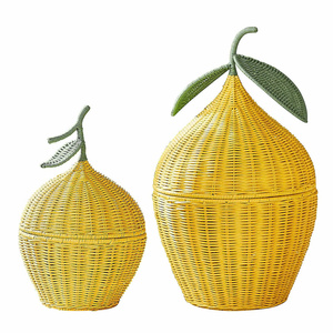 Top Selected Handmade Lemon Storage Basket Natural Rattan Woven Toy Basket Set <b>With</b> <b>Lid</b> Suitable for Nursery & Kids Room - Product Image 1
