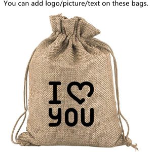 2025 personnalisé 50 pièces 4 "x 5.5" pochettes à bijoux en toile de jute Logo imprimé cordon sacs d'emballage cadeau pour les fêtes et les faveurs - Product Image 5
