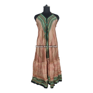 New Bohemian Women <b>Summer</b> Bohemian Vintage Silk Sari <b>Long</b> <b>Dress</b> V Neck Sleeveless Multi Color Beachwear <b>Long</b> <b>Ladies</b> <b>Dress</b> - Product Image 5