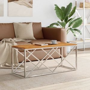 Table basse en bois massif d'acacia avec accents en acier inoxydable - Product Image 1